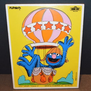 Vintage Playskool Sesame Street Grover Hot Air Balloon Tray Puzzle 315-21