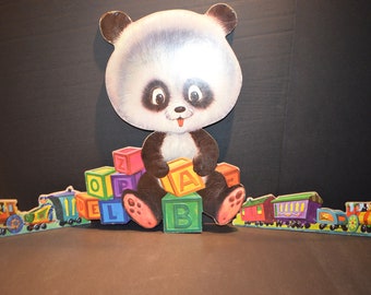 Vintage 3 piece 1970's Panda and Train Wall Hanging-Nursery Decor