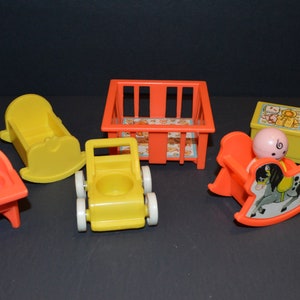 Vintage Fisher Little People Nursery Furniture -6 Pieces-Set B-Includes Baby