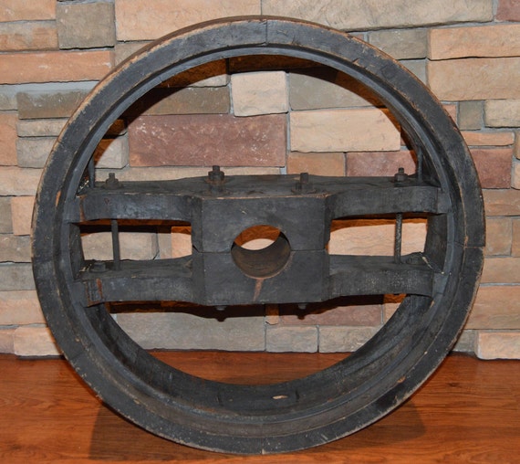 Vintage Industrial Wood Flat Belt Split Pulley Wheel Etsy