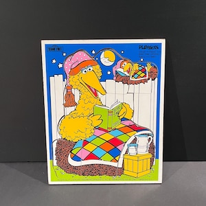Vintage Playskool Sesame Street Big Bird and Little Bird -Bird Time Stories Wood Tray Puzzle 315-24