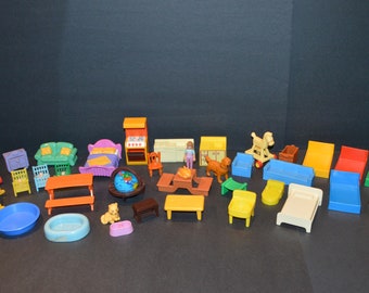 Various Vintage Doll House Accessories-Furniture-Kitchen-People