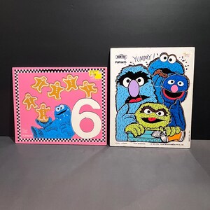 Vintage Playskool Sesame Street Cookie Monster- Four Monsters Wood Tray Puzzles