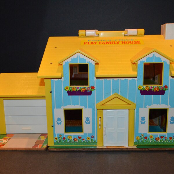 1970's Fisher Price Play Family Yellow House #925 with Little People and Accessories Set B