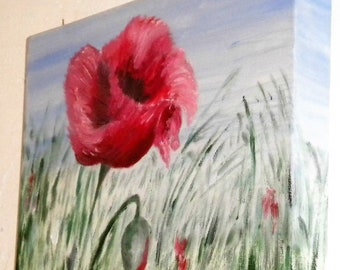 Red poppies meadow painting, an original 3d wall art oil painting