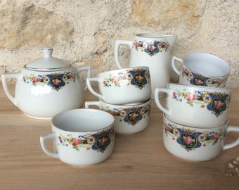 Vintage espresso set, French mid century coffee cups, milk jug and sugar bowl