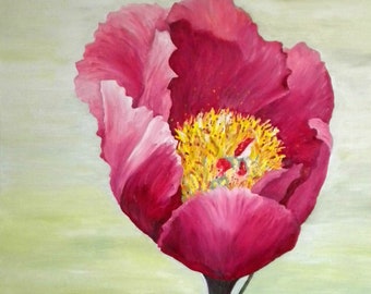 Large red flower painting, a colourful original oil wall art