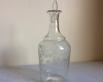 Antique liquor decanter, a French hand engraved 19th century glass decanter