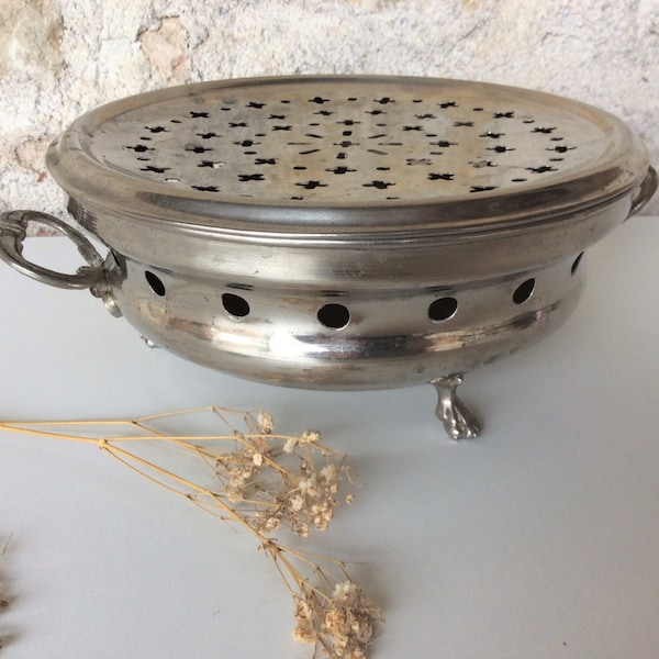 Vintage plate warmer, a French silver metal food warmer