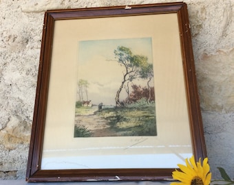 Vintage watercolour painting, a framed French country painting