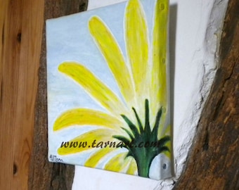 Yellow flower art oil painting, a small original daisy canvas wall art