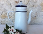 Vintage enamel coffee pot, a small blue and white French coffee pot