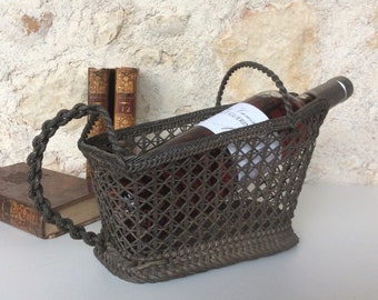 Vintage wine holder, a rare French wire basket with handle