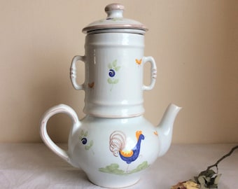 Vintage teapot with filter, a pretty ceramic farmhouse teapot