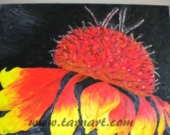 Flower art oil painting, large colourful wall art on canvas