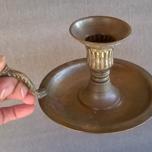 Brass candle holder, rustic vintage French candlestick holder