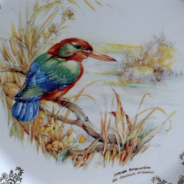 Bird plate, vintage decorations, limoges france, heron painting, collectible plates, vintage french, hand painted plate, decorative plate