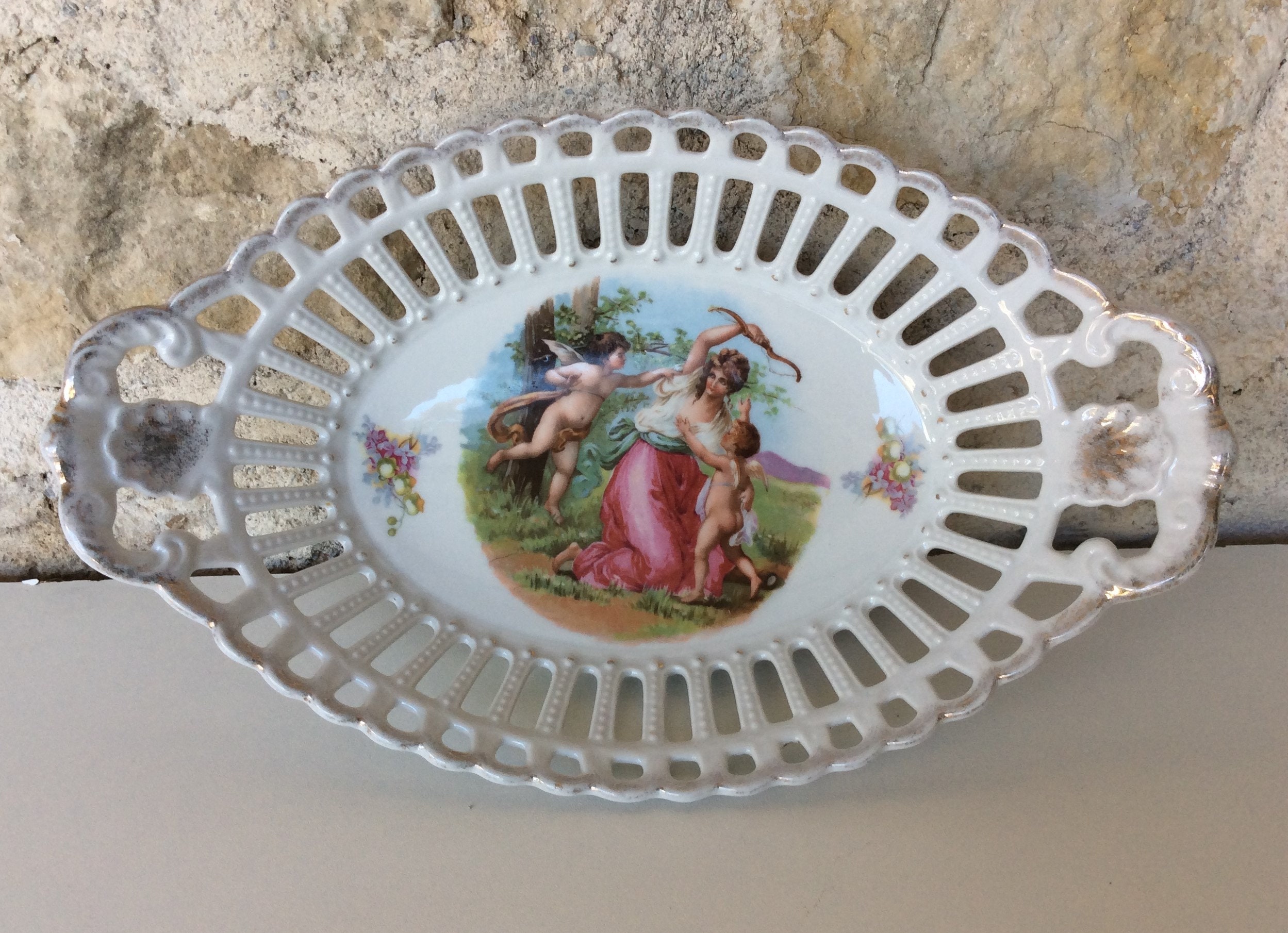 Bol Réticulé Vintage, Un Bol de Fruits en Porcelaine Français