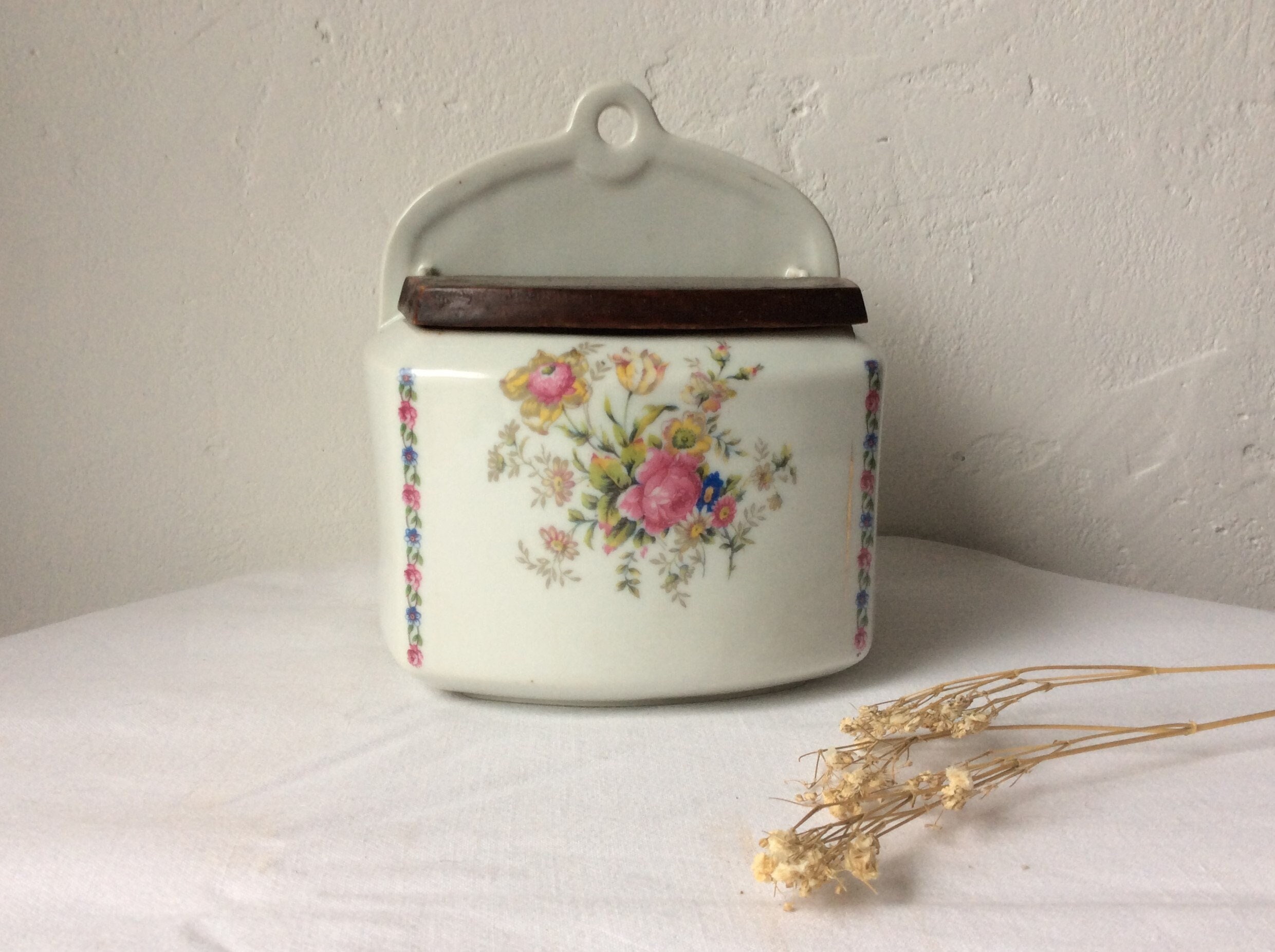 Français Boîte à Sel, Un Joli Pot Sel en Céramique Vintage