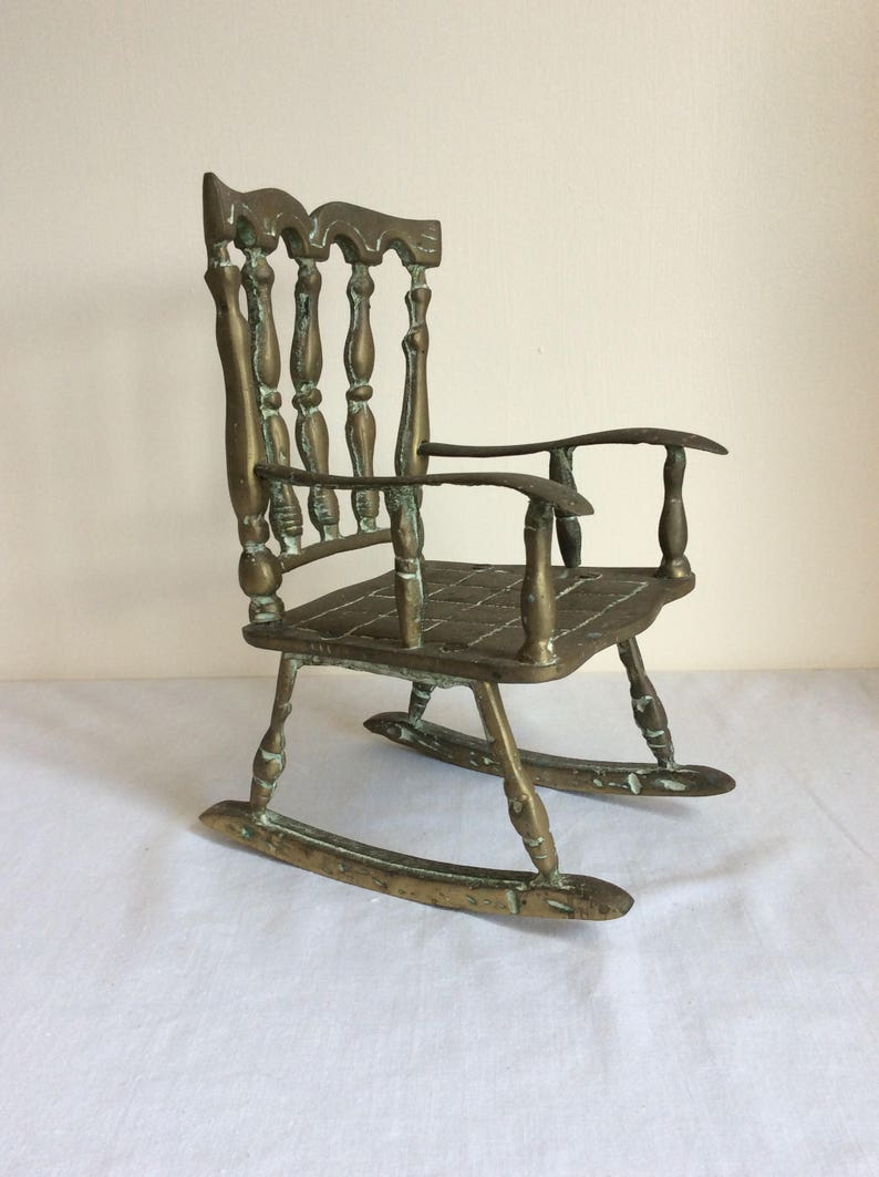 Brass rocking chair, a solid vintage brass chair ornament image 1