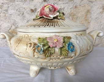 Vintage floral soup tureen, an ornate footed serving bowl