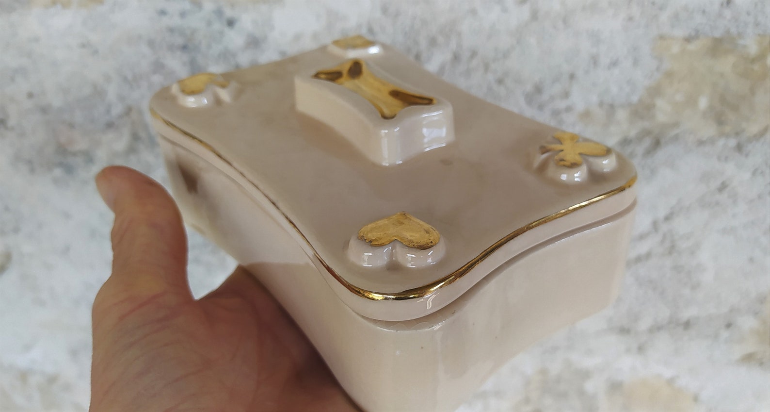 Vintage Playing Card Holder a French Ceramic Box With Lid Etsy