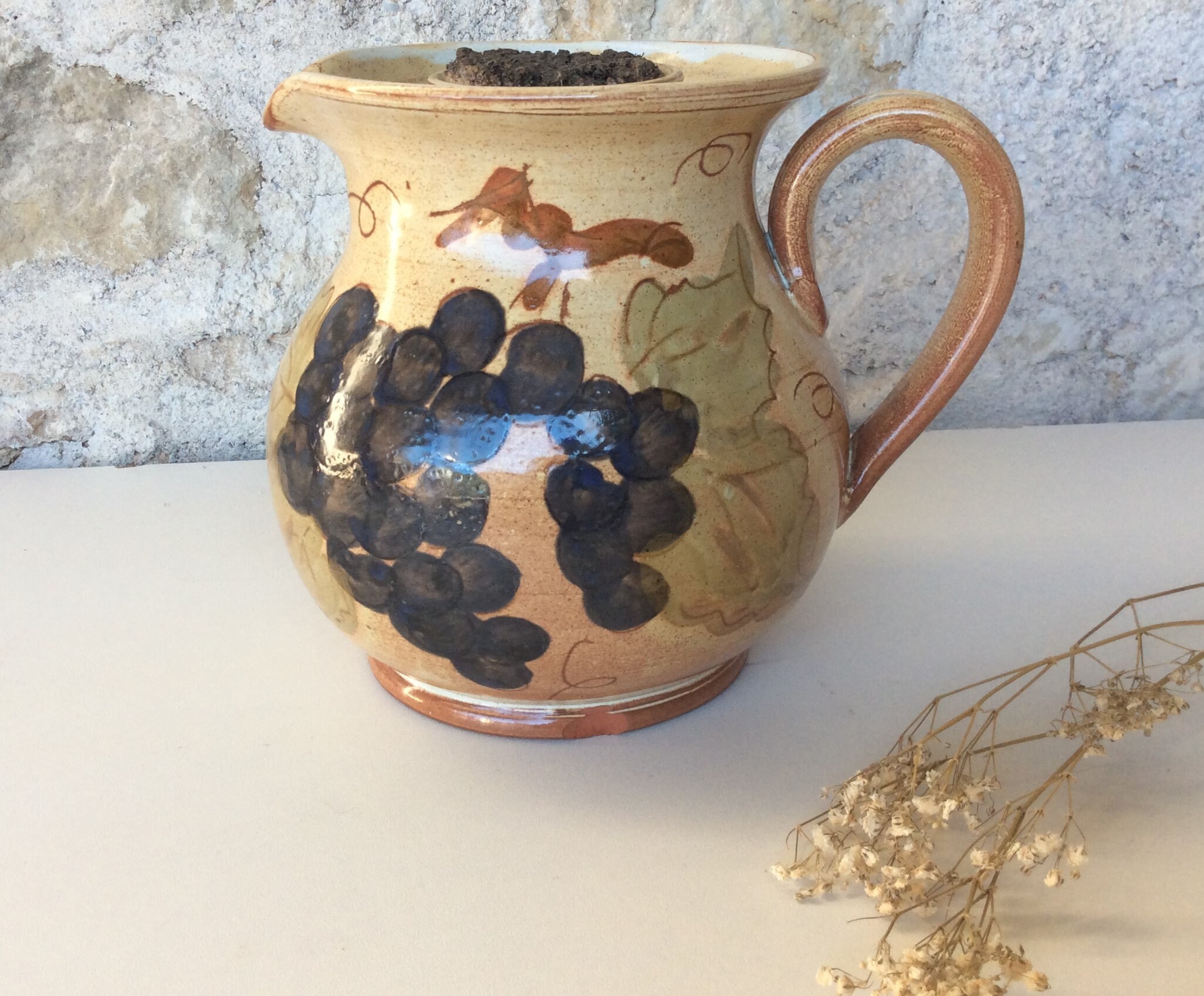 Pichet à Vin en Céramique Vintage, Un Pichet Eau Français avec Porte-Glace