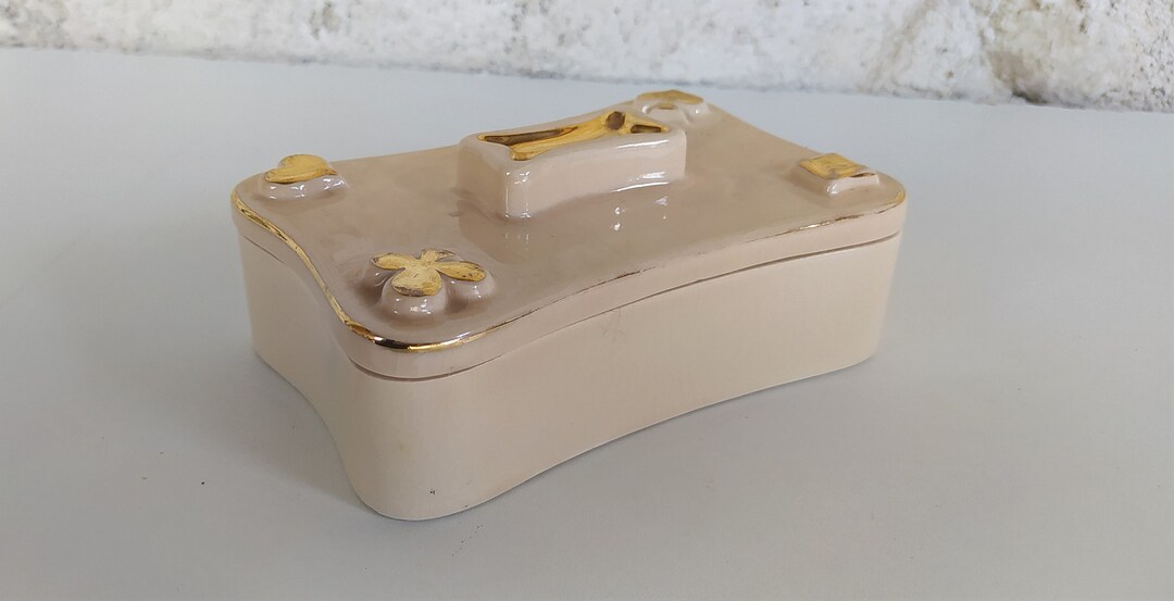 Vintage Playing Card Holder, a French Ceramic Box With Lid Etsy