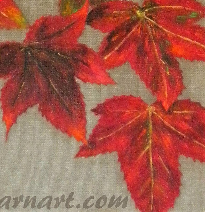 Autumn art oil painting on a natural canvas in red and gold image 6