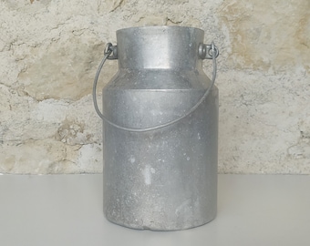 Rustic vintage French aluminium milk urn with handle