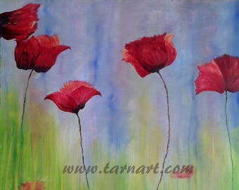 Red poppy oil painting, a contemporary oil painting on canvas