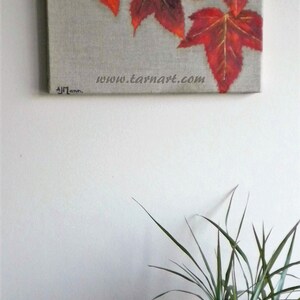 Autumn art oil painting on a natural canvas in red and gold image 5