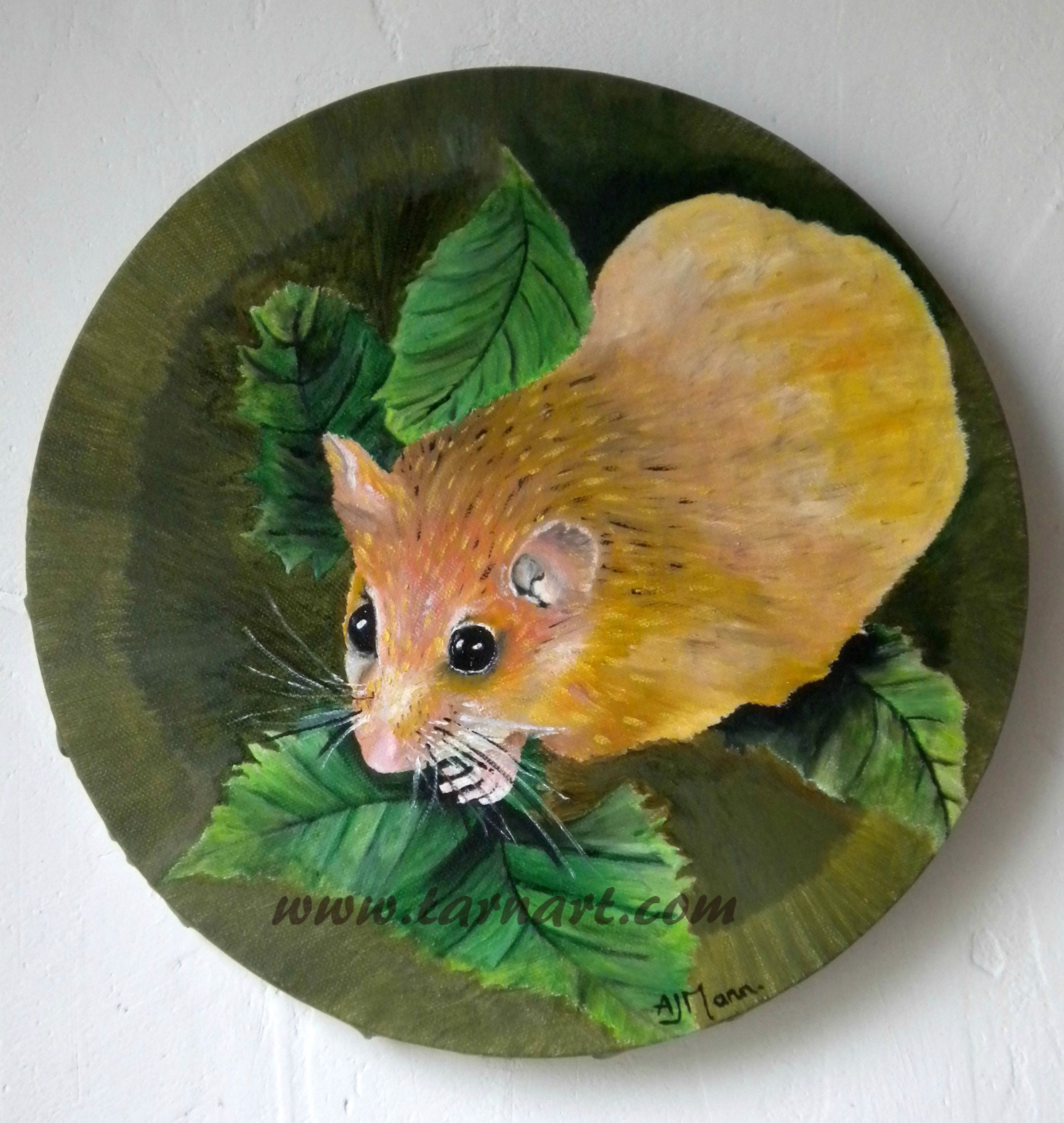 Oil painting of a mouse on a round canvas Etsy