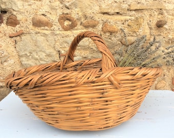 Vintage wicker basket, a large handmade basket with handle