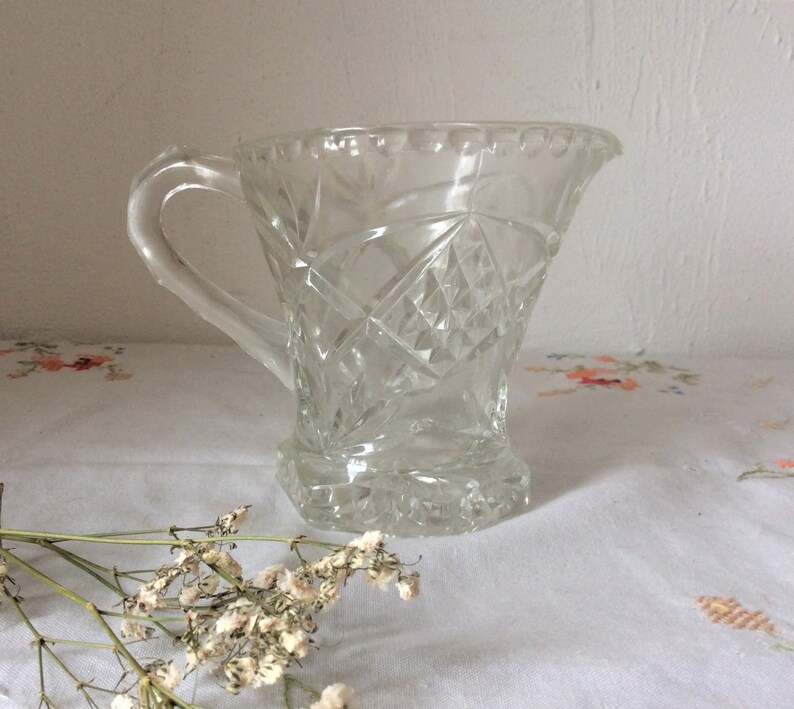 Vintage Cut Glass Milk Jug an Ornate Glass Cream Pitcher Etsy