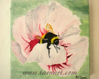 Small flower painting, an original oil bee art picture