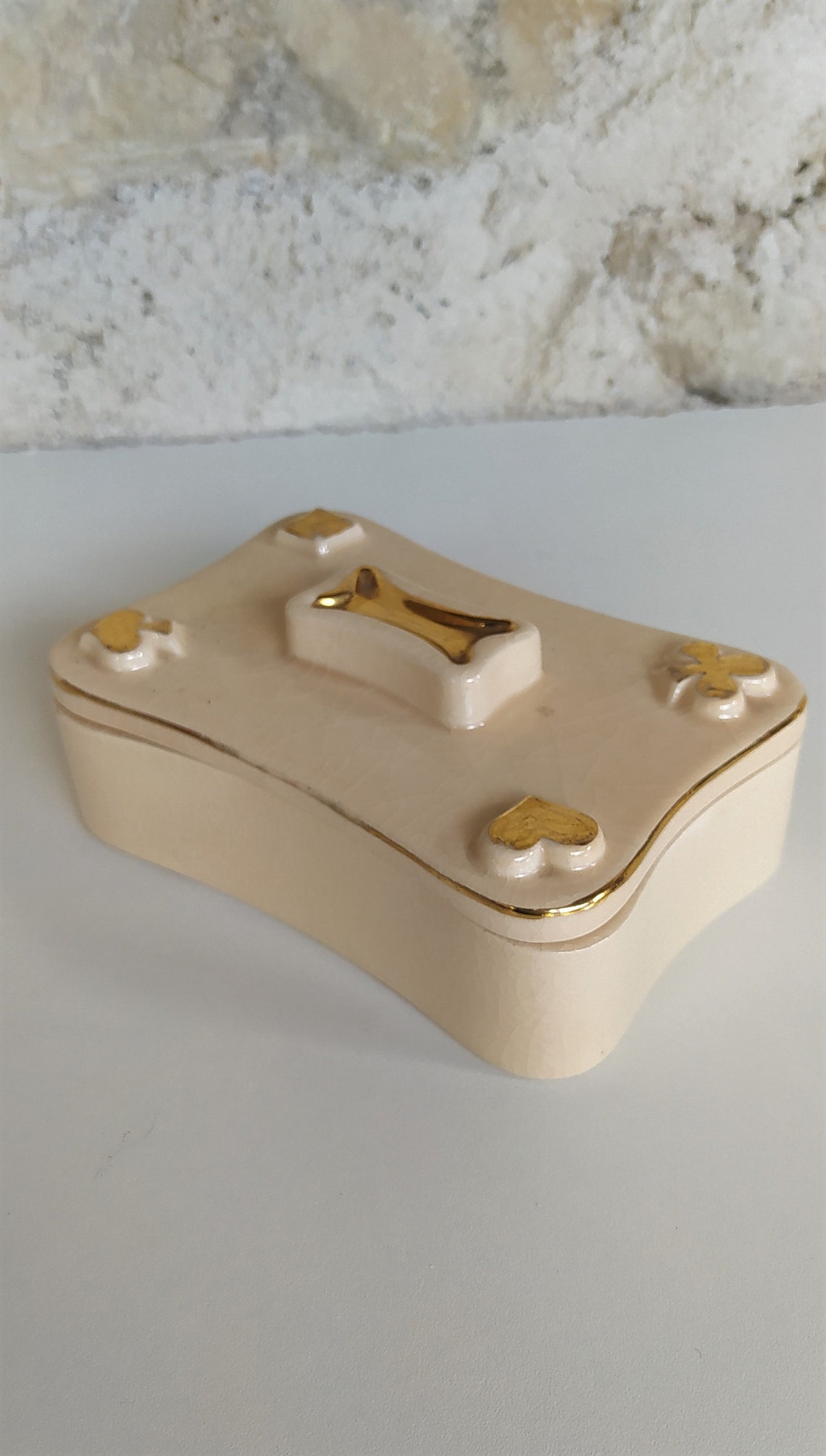 Vintage Playing Card Holder a French Ceramic Box With Lid Etsy
