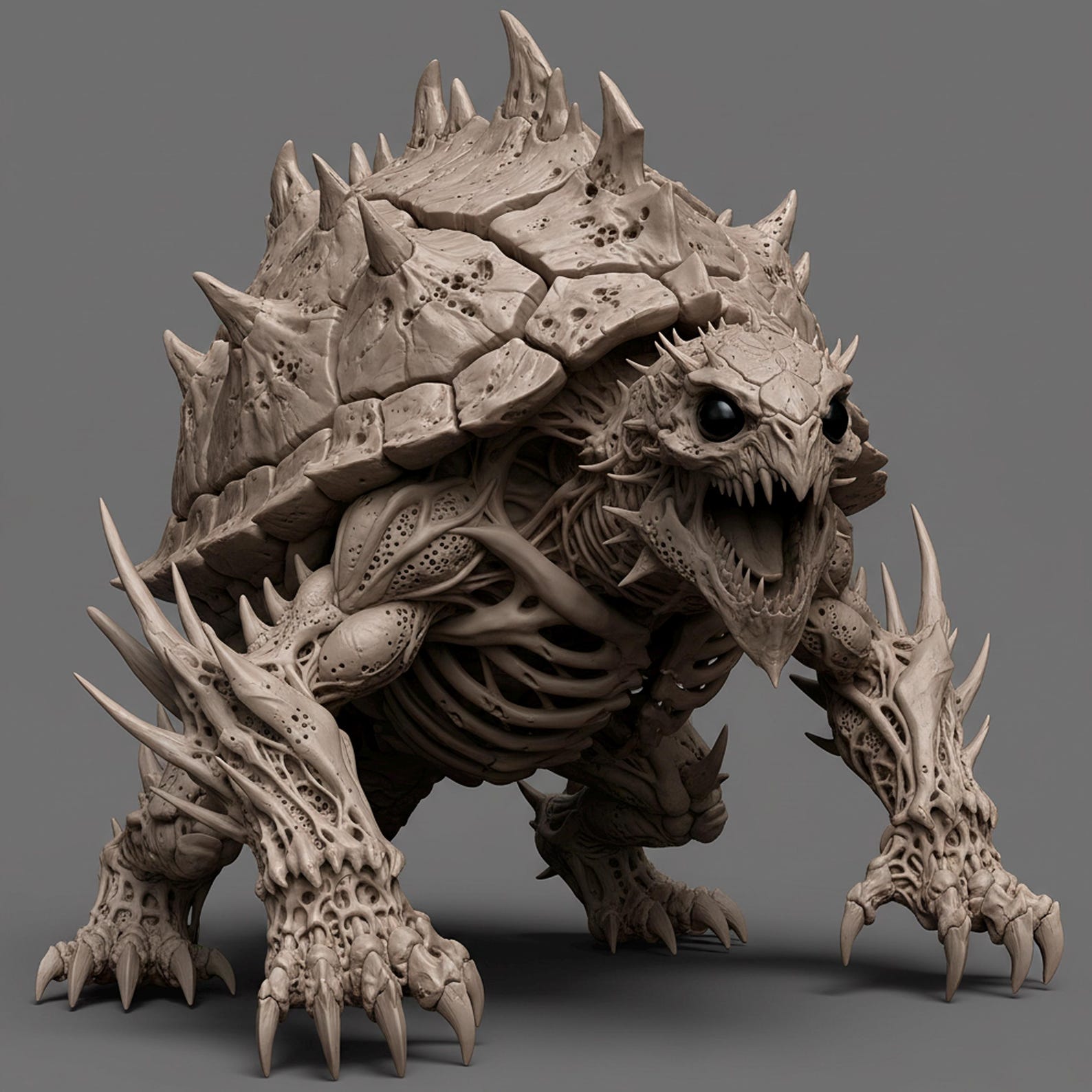 Python Turtle Horror Skeletal Turtle Monster STL File – Undead Shell Beast 3D Print File ...