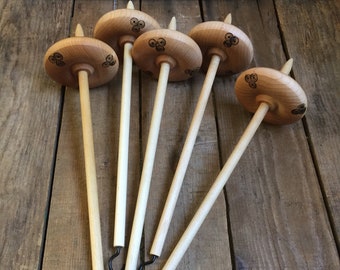 Art Yarn Drop Spindle w/Fiber, Wood Burned Spiral Design, Bottom Whorl, Spin & Ply Chunky Yarn, Wooden Yarn Spindle for Thick Yarn