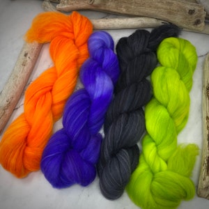 Superwash Merino/Nylon blend top,  4 color Roving Combo Pack, hand dyed spinning fiber, SPOOKY FIBER 4 ounces