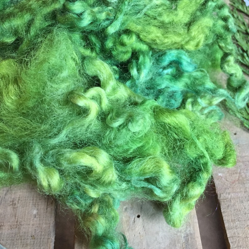 Crafting Supply 2 ounces Art Yarn Fiber Doll Hair EVERGREEN Wool Fleece Dorset Wool Locks Needle Felting Earthy Green
