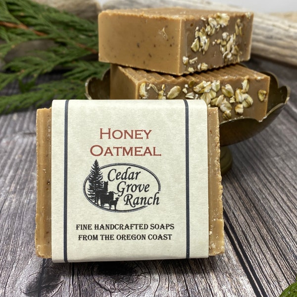 Honey Oatmeal Soap, Natural Handmade Cold Process Soap Bar with shea butter, castor oil, raw honey and organic oats, gentle exfoliation soap