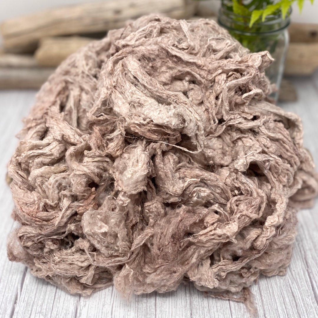 Silk Noil, Avocado Dyed Fiber for Art Batts, Spinning, Felting, Pale Pinkish Beige Color, Add ...