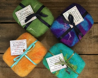Felted Soap Bar, Lemongrass, Marionberry, Plumeria & Unscented, Our handmade soap wrapped with hand dyed felted wool, All Natural Goodness