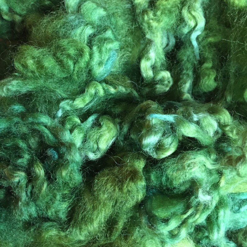 Crafting Supply 2 ounces Art Yarn Fiber Doll Hair EVERGREEN Wool Fleece Dorset Wool Locks Needle Felting Earthy Green