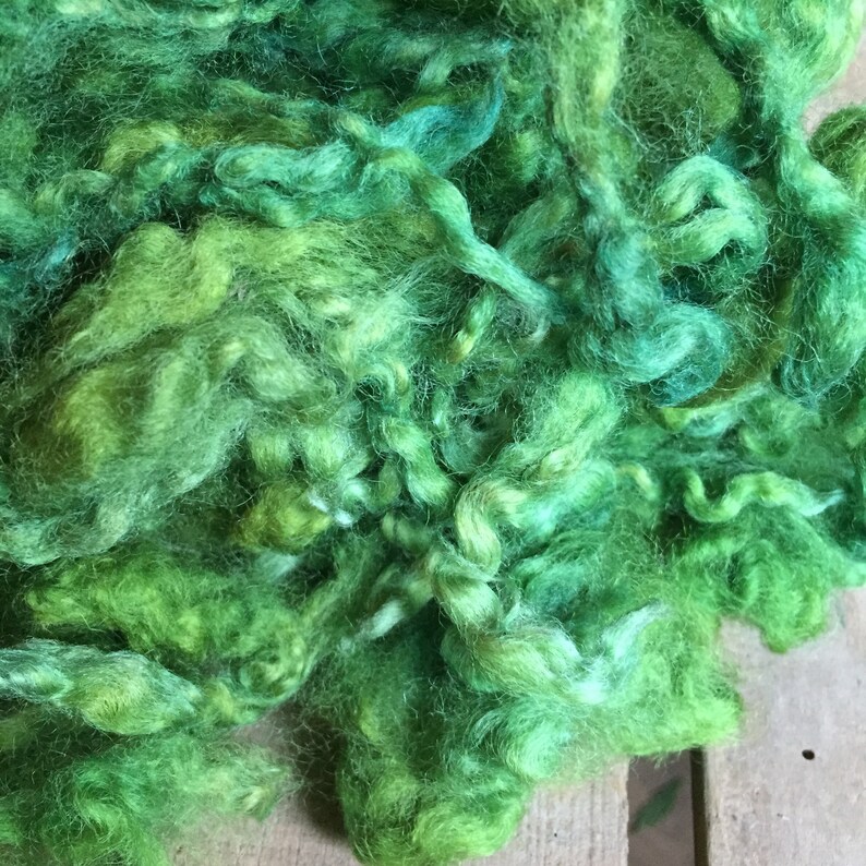 Crafting Supply 2 ounces Art Yarn Fiber Doll Hair EVERGREEN Wool Fleece Dorset Wool Locks Needle Felting Earthy Green