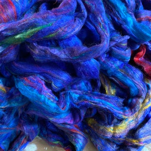 ULTRAMARINE Sari Silk Roving for Spinning, Felting, Art Batts, Silky Soft Deep Purple Blue Fiber