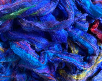 Sari Silk Roving: ULTRAMARINE Purple Blue Fiber for Art Batts, Fiber Arts