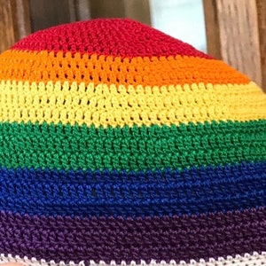 Child’s crochet kippah in rainbow stripes or any colors. Tell me head circumference and crown to ear in inches.