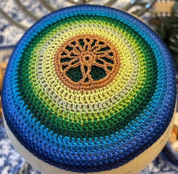 Lion of Judah Kippah Hand Crocheted Cross Stitch Rastafarian